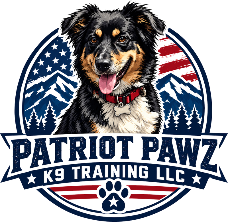 Patriot Pawz K9 Training LLC logo featuring the founder's dog